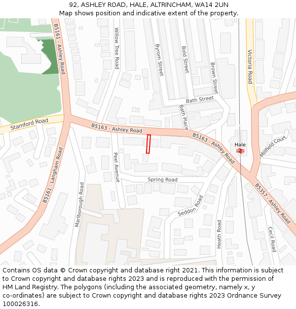 92, ASHLEY ROAD, HALE, ALTRINCHAM, WA14 2UN: Location map and indicative extent of plot
