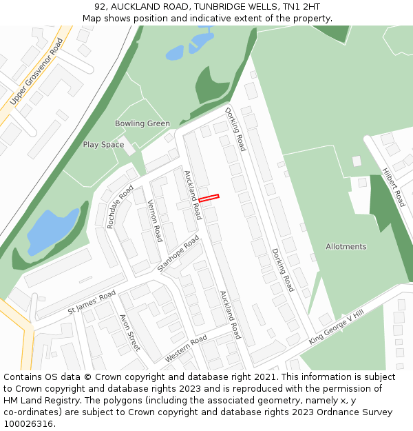 92, AUCKLAND ROAD, TUNBRIDGE WELLS, TN1 2HT: Location map and indicative extent of plot