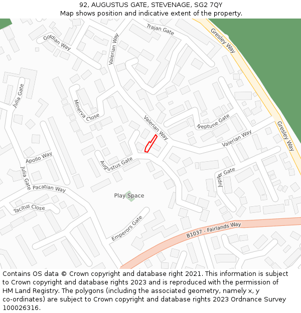 92, AUGUSTUS GATE, STEVENAGE, SG2 7QY: Location map and indicative extent of plot