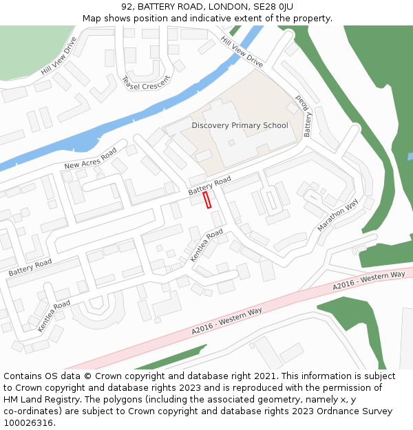 92, BATTERY ROAD, LONDON, SE28 0JU: Location map and indicative extent of plot