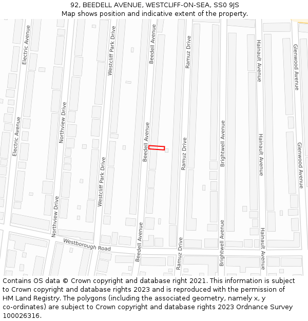 92, BEEDELL AVENUE, WESTCLIFF-ON-SEA, SS0 9JS: Location map and indicative extent of plot