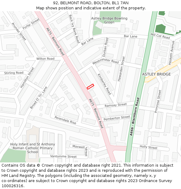 92, BELMONT ROAD, BOLTON, BL1 7AN: Location map and indicative extent of plot