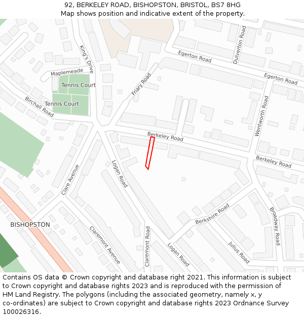 92, BERKELEY ROAD, BISHOPSTON, BRISTOL, BS7 8HG: Location map and indicative extent of plot