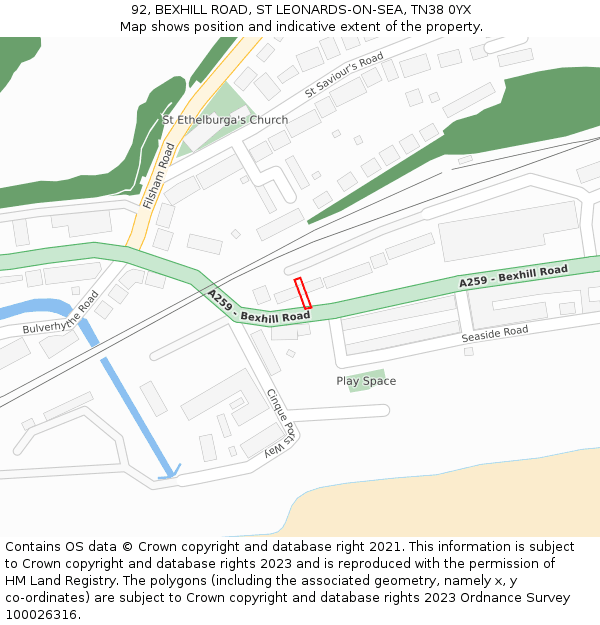 92, BEXHILL ROAD, ST LEONARDS-ON-SEA, TN38 0YX: Location map and indicative extent of plot