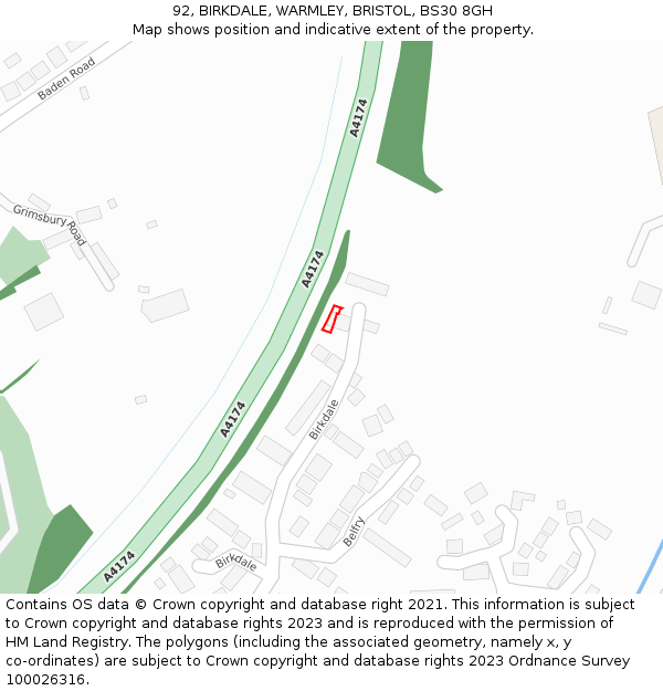 92, BIRKDALE, WARMLEY, BRISTOL, BS30 8GH: Location map and indicative extent of plot