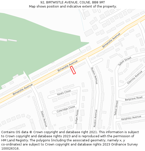 92, BIRTWISTLE AVENUE, COLNE, BB8 9RT: Location map and indicative extent of plot