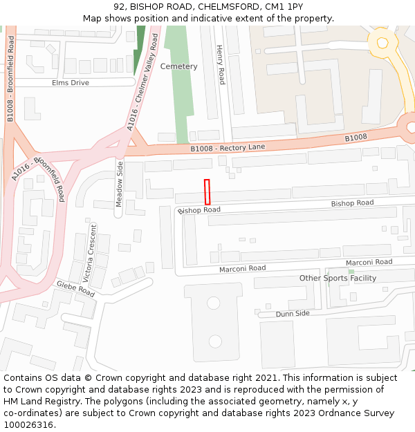 92, BISHOP ROAD, CHELMSFORD, CM1 1PY: Location map and indicative extent of plot