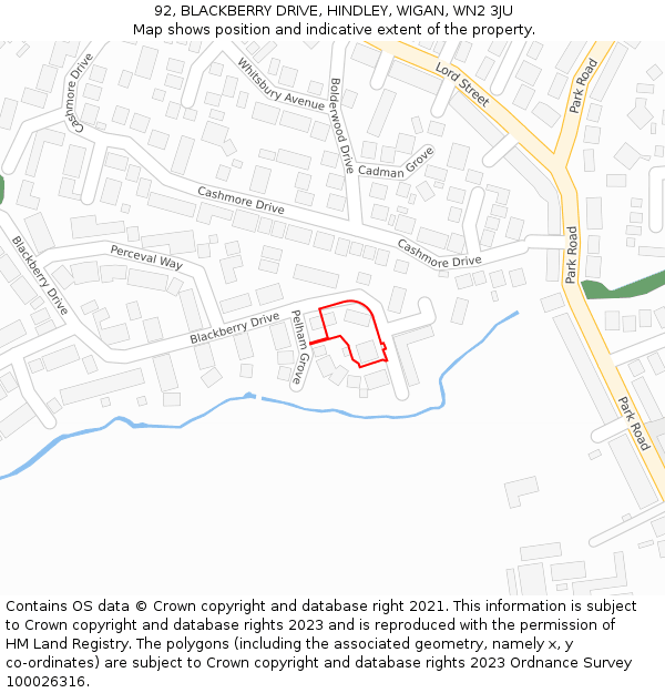 92, BLACKBERRY DRIVE, HINDLEY, WIGAN, WN2 3JU: Location map and indicative extent of plot