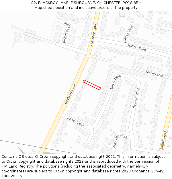 92, BLACKBOY LANE, FISHBOURNE, CHICHESTER, PO18 8BH: Location map and indicative extent of plot