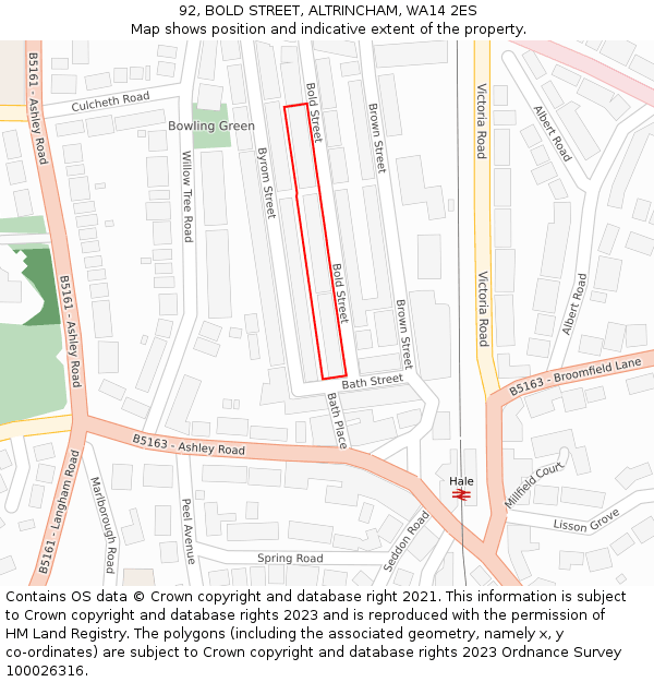 92, BOLD STREET, ALTRINCHAM, WA14 2ES: Location map and indicative extent of plot