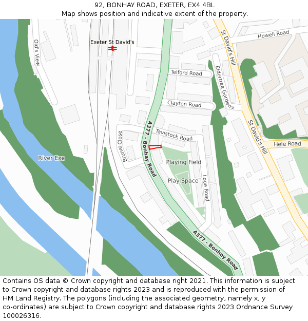 92, BONHAY ROAD, EXETER, EX4 4BL: Location map and indicative extent of plot