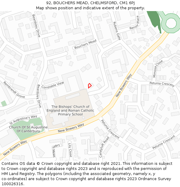 92, BOUCHERS MEAD, CHELMSFORD, CM1 6PJ: Location map and indicative extent of plot