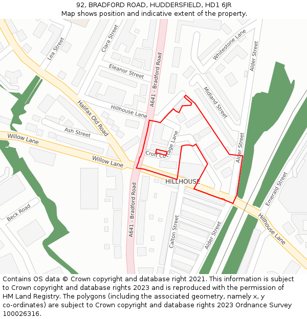 92, BRADFORD ROAD, HUDDERSFIELD, HD1 6JR: Location map and indicative extent of plot