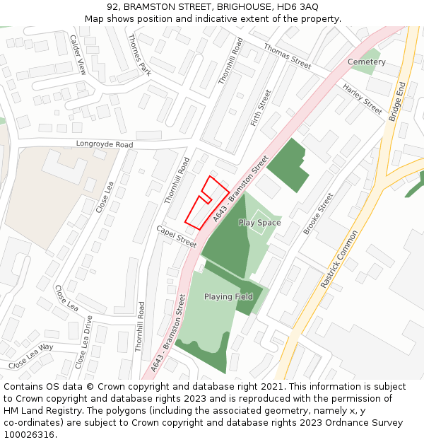 92, BRAMSTON STREET, BRIGHOUSE, HD6 3AQ: Location map and indicative extent of plot