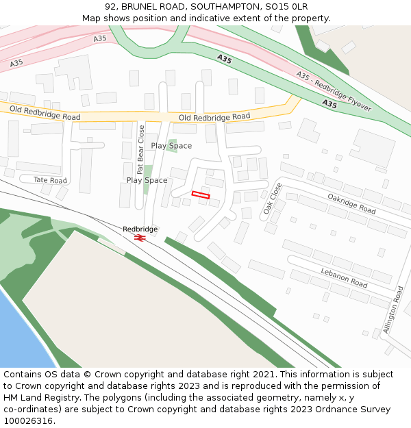92, BRUNEL ROAD, SOUTHAMPTON, SO15 0LR: Location map and indicative extent of plot