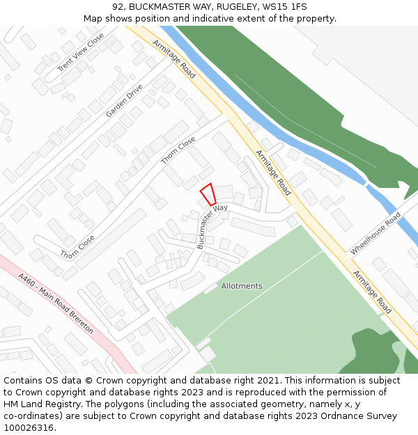 92, BUCKMASTER WAY, RUGELEY, WS15 1FS: Location map and indicative extent of plot