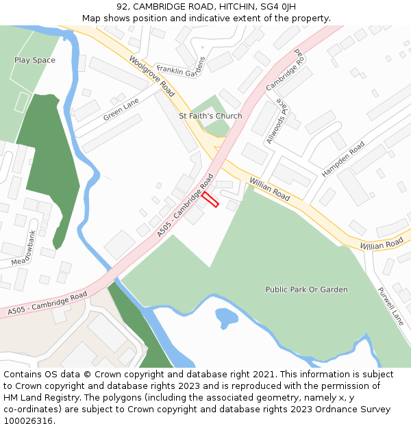 92, CAMBRIDGE ROAD, HITCHIN, SG4 0JH: Location map and indicative extent of plot