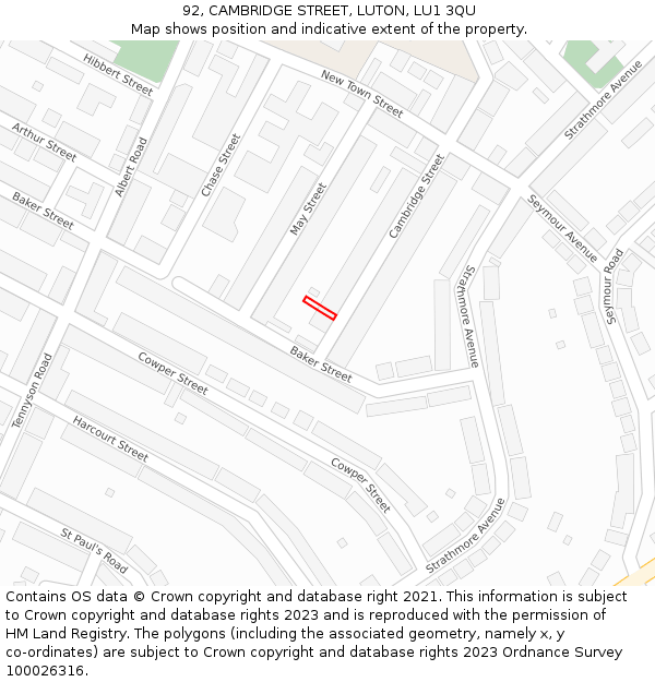 92, CAMBRIDGE STREET, LUTON, LU1 3QU: Location map and indicative extent of plot