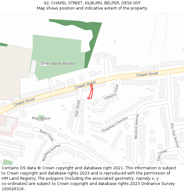 92, CHAPEL STREET, KILBURN, BELPER, DE56 0NT: Location map and indicative extent of plot