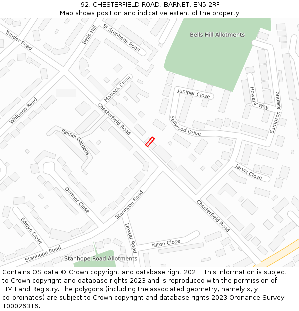 92, CHESTERFIELD ROAD, BARNET, EN5 2RF: Location map and indicative extent of plot