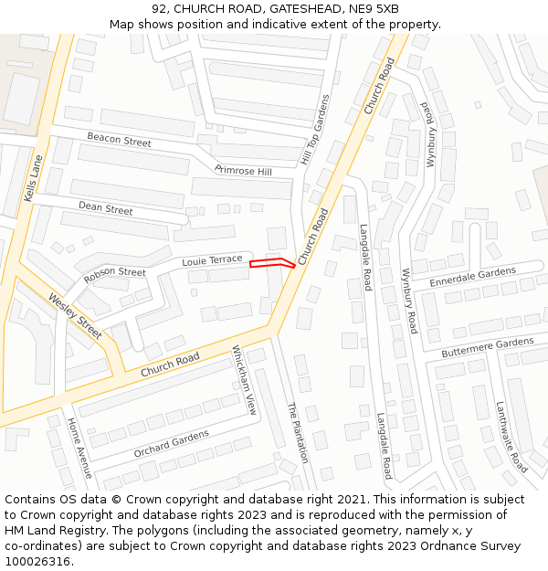 92, CHURCH ROAD, GATESHEAD, NE9 5XB: Location map and indicative extent of plot