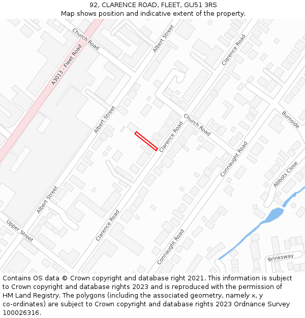 92, CLARENCE ROAD, FLEET, GU51 3RS: Location map and indicative extent of plot