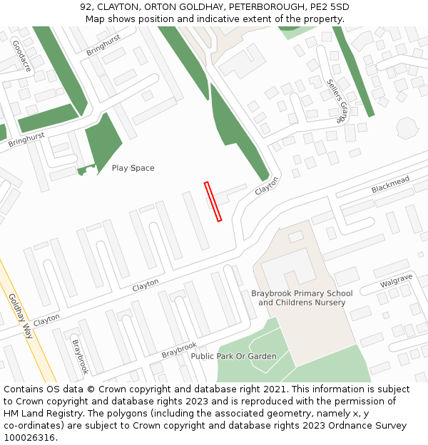 92, CLAYTON, ORTON GOLDHAY, PETERBOROUGH, PE2 5SD: Location map and indicative extent of plot