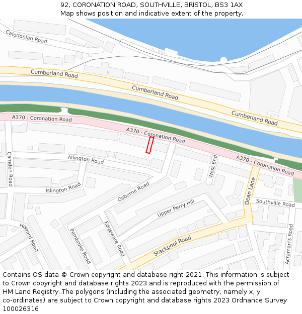 92, CORONATION ROAD, SOUTHVILLE, BRISTOL, BS3 1AX: Location map and indicative extent of plot