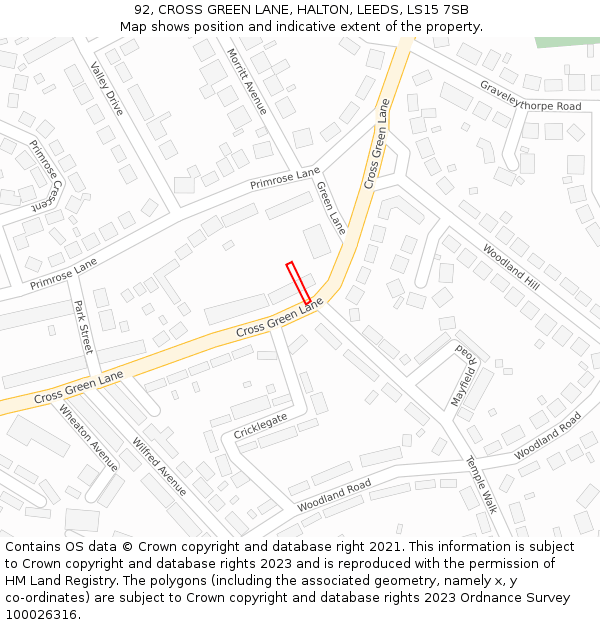 92, CROSS GREEN LANE, HALTON, LEEDS, LS15 7SB: Location map and indicative extent of plot