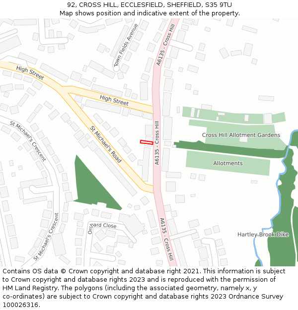 92, CROSS HILL, ECCLESFIELD, SHEFFIELD, S35 9TU: Location map and indicative extent of plot