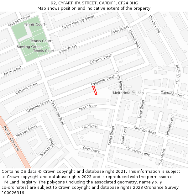 92, CYFARTHFA STREET, CARDIFF, CF24 3HG: Location map and indicative extent of plot