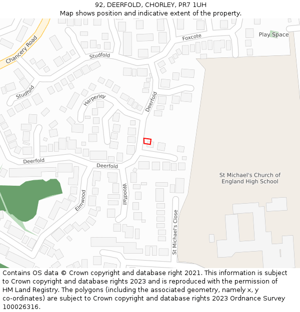 92, DEERFOLD, CHORLEY, PR7 1UH: Location map and indicative extent of plot