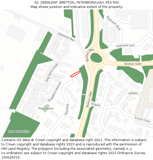 92, DEERLEAP, BRETTON, PETERBOROUGH, PE3 9YD: Location map and indicative extent of plot