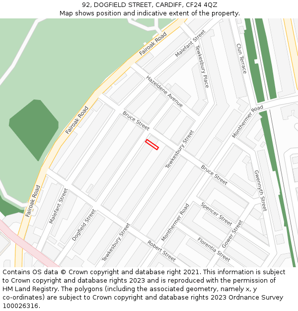 92, DOGFIELD STREET, CARDIFF, CF24 4QZ: Location map and indicative extent of plot
