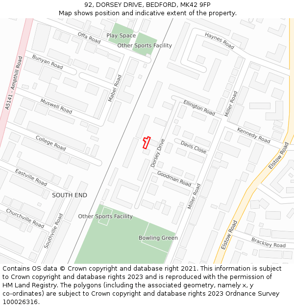 92, DORSEY DRIVE, BEDFORD, MK42 9FP: Location map and indicative extent of plot