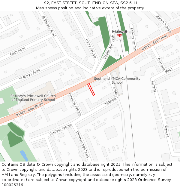 92, EAST STREET, SOUTHEND-ON-SEA, SS2 6LH: Location map and indicative extent of plot