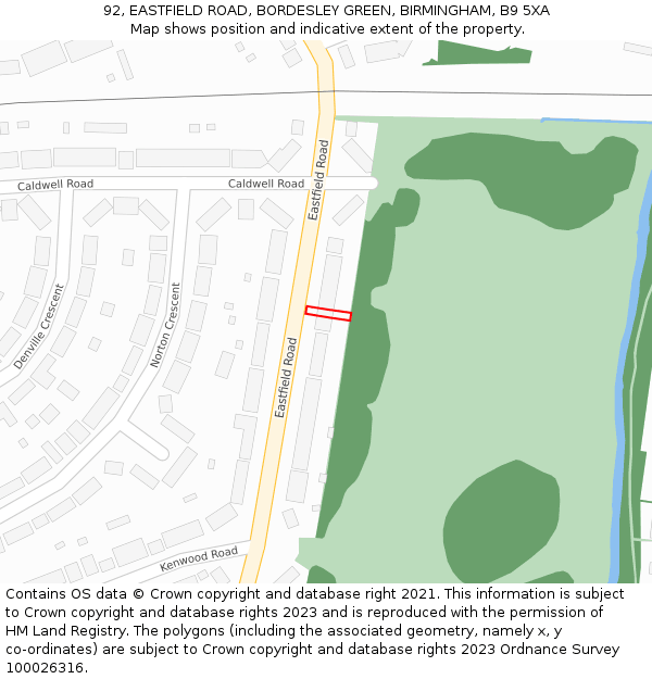 92, EASTFIELD ROAD, BORDESLEY GREEN, BIRMINGHAM, B9 5XA: Location map and indicative extent of plot