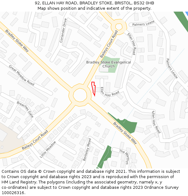 92, ELLAN HAY ROAD, BRADLEY STOKE, BRISTOL, BS32 0HB: Location map and indicative extent of plot