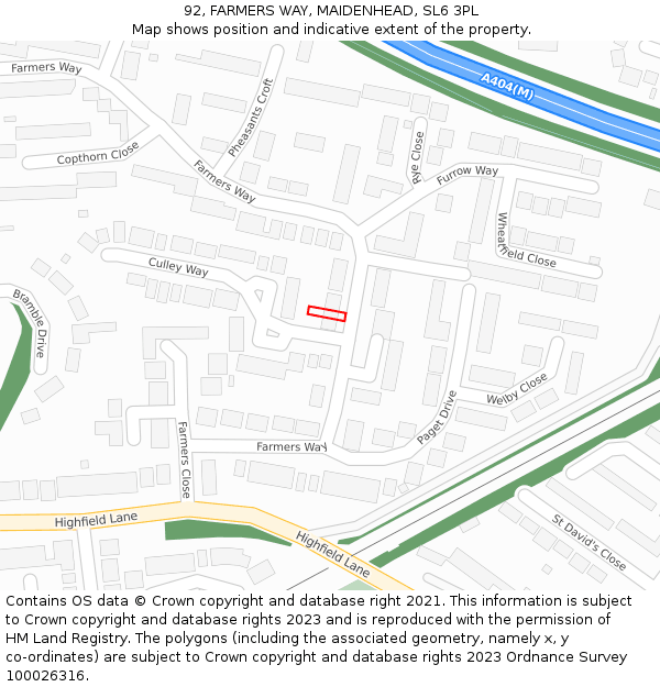 92, FARMERS WAY, MAIDENHEAD, SL6 3PL: Location map and indicative extent of plot