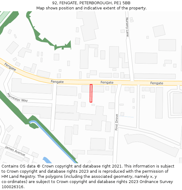 92, FENGATE, PETERBOROUGH, PE1 5BB: Location map and indicative extent of plot
