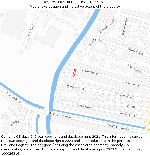 92, FOSTER STREET, LINCOLN, LN5 7QF: Location map and indicative extent of plot
