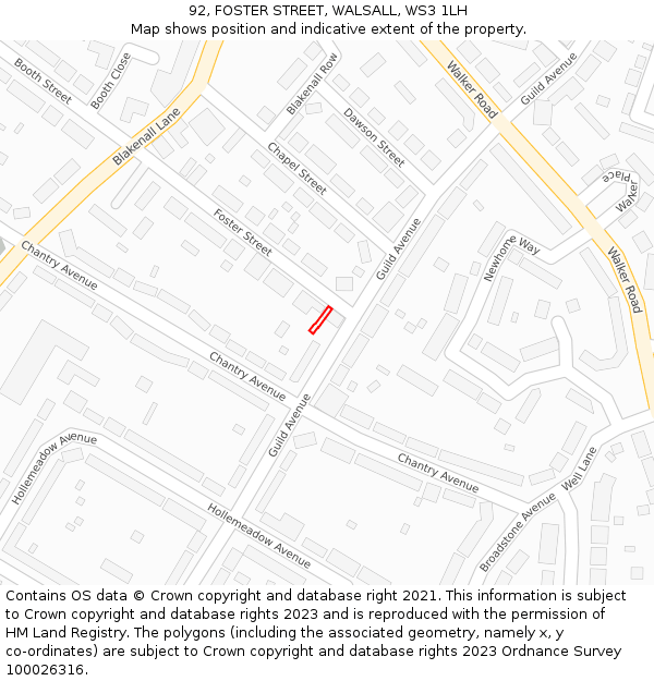 92, FOSTER STREET, WALSALL, WS3 1LH: Location map and indicative extent of plot