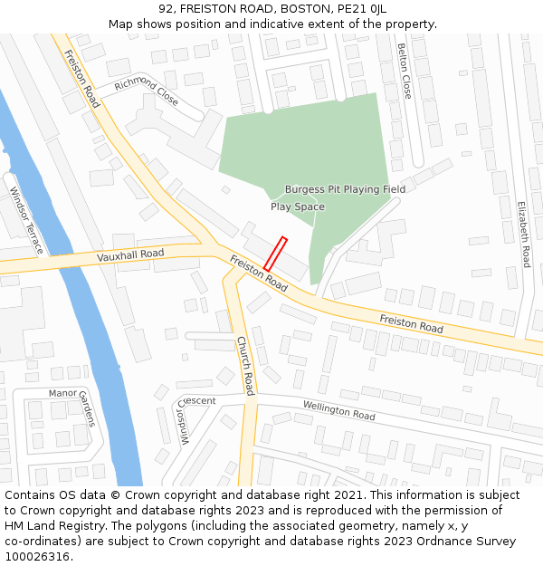 92, FREISTON ROAD, BOSTON, PE21 0JL: Location map and indicative extent of plot
