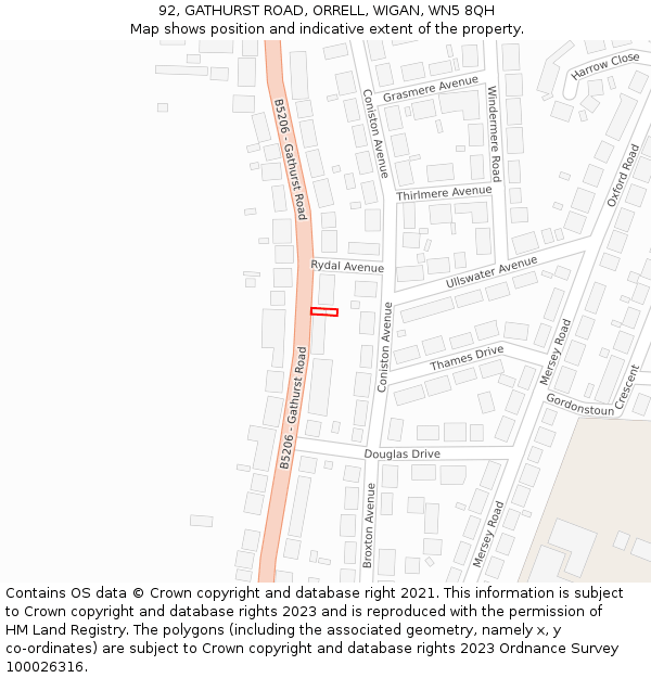 92, GATHURST ROAD, ORRELL, WIGAN, WN5 8QH: Location map and indicative extent of plot