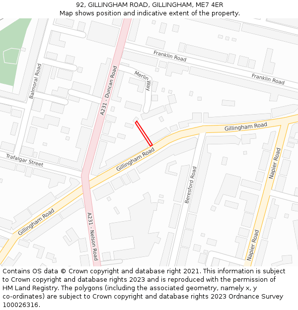 92, GILLINGHAM ROAD, GILLINGHAM, ME7 4ER: Location map and indicative extent of plot