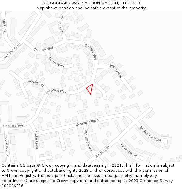 92, GODDARD WAY, SAFFRON WALDEN, CB10 2ED: Location map and indicative extent of plot