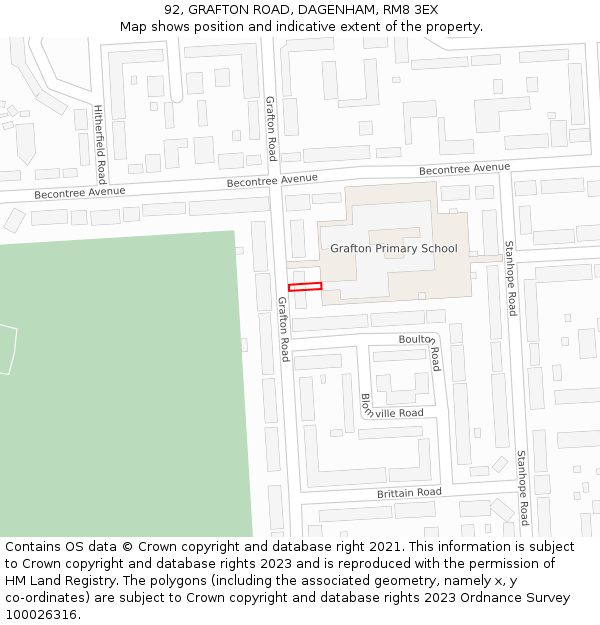 92, GRAFTON ROAD, DAGENHAM, RM8 3EX: Location map and indicative extent of plot