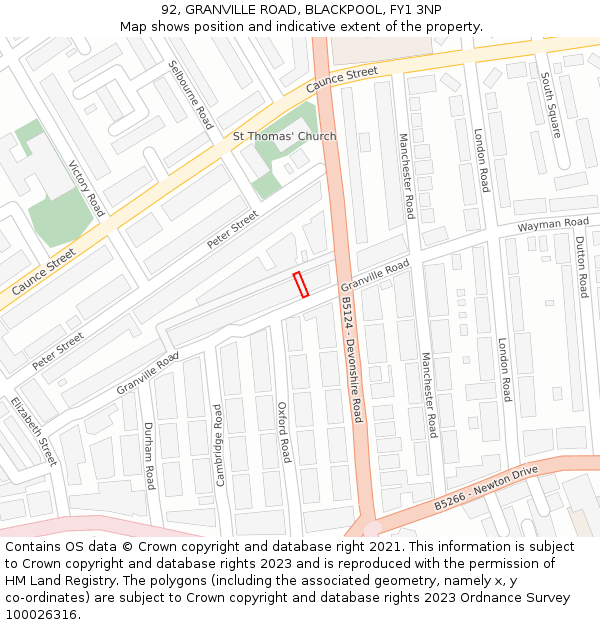 92, GRANVILLE ROAD, BLACKPOOL, FY1 3NP: Location map and indicative extent of plot