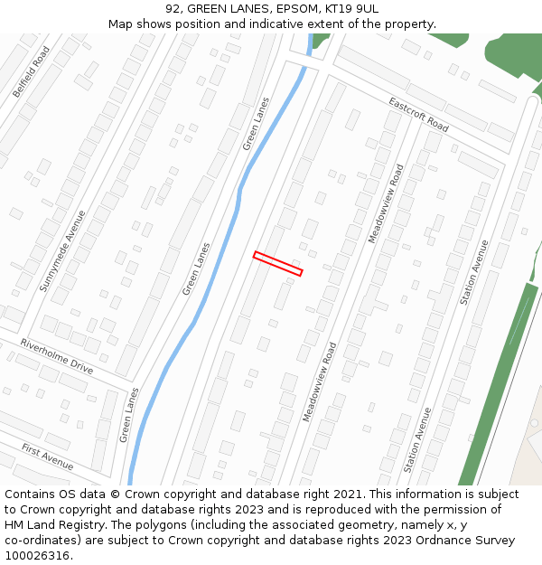 92, GREEN LANES, EPSOM, KT19 9UL: Location map and indicative extent of plot