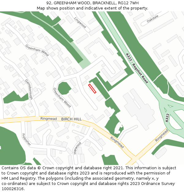 92, GREENHAM WOOD, BRACKNELL, RG12 7WH: Location map and indicative extent of plot